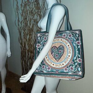 Brighton Teal Floral 'Love' Heart Canvas Shoulder Bag